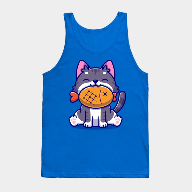 Cute Cat With Fish Cartoon Tank Top by Catalyst Labs